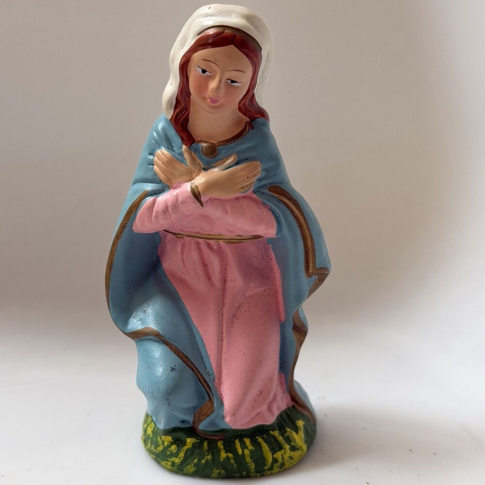 Vintage Japan Nativity Virgin Mary Figurine 4 1/8in Hand Painted Christmas Decor